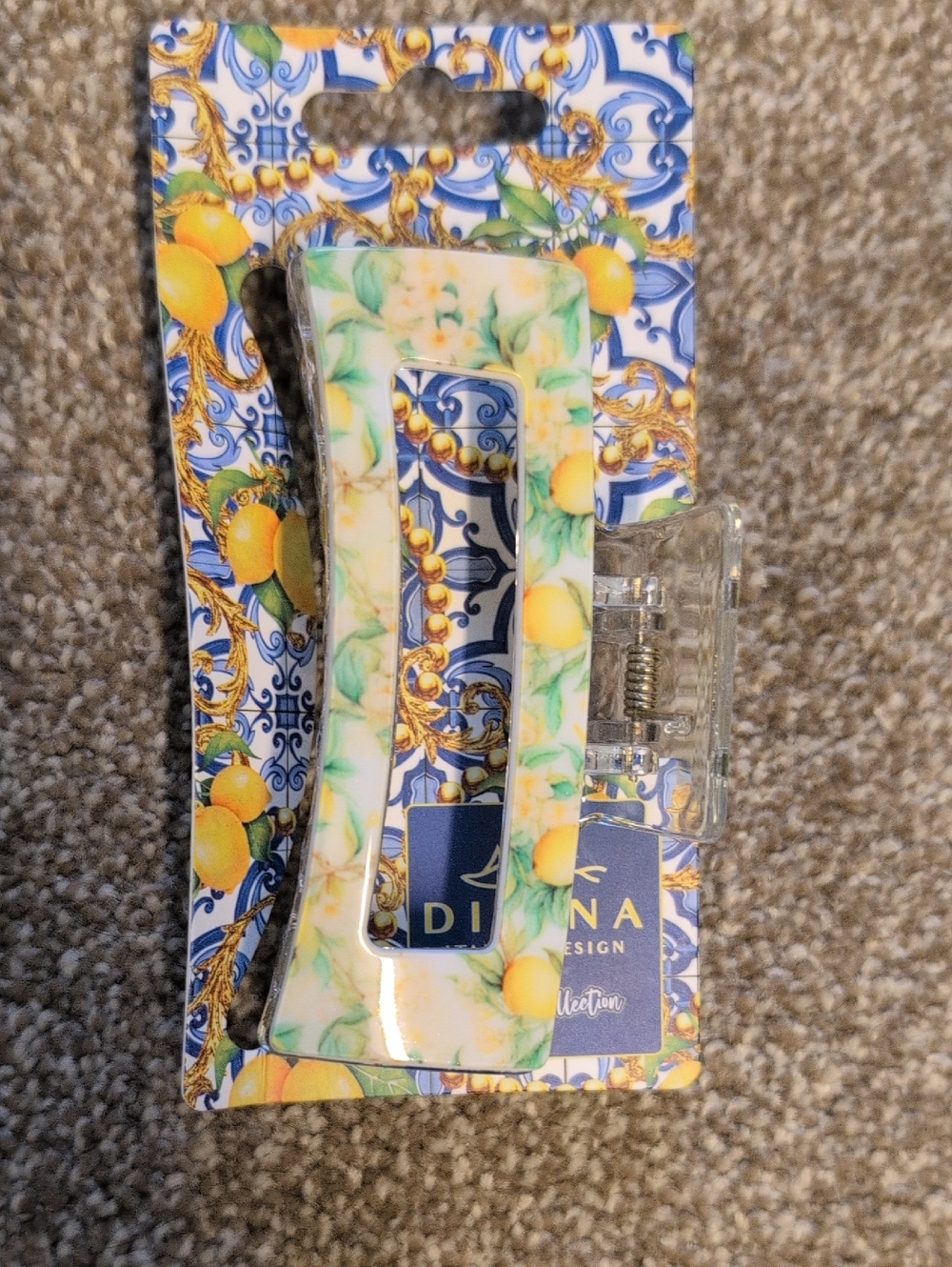 NWT Lemon Print Rectangular Hair Clip